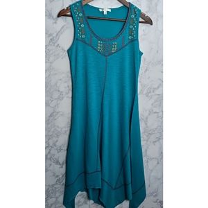 Spence Midi Dress Women Size M Blue Sleeveless Embroidered